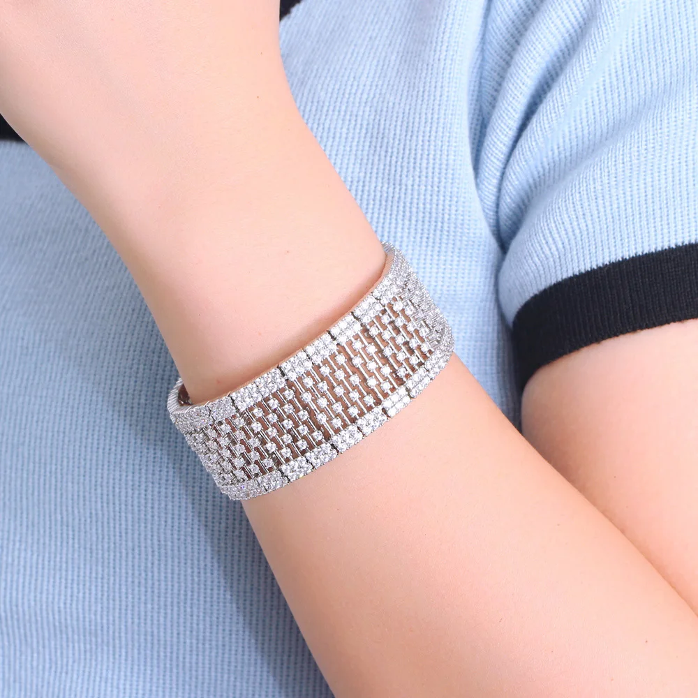 Heavy Stone Work Full Dubai Cubic Zircon All Match Bridal Wedding Pageant Big Bracelets Bangles Luxury Women Party Wear Jewel