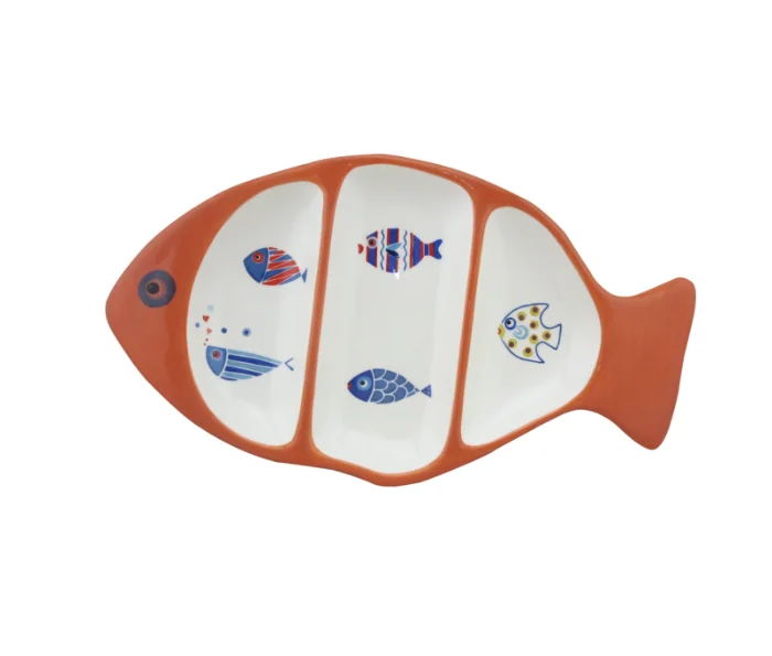 Divided Serving Dish for seasons with fish design by decal