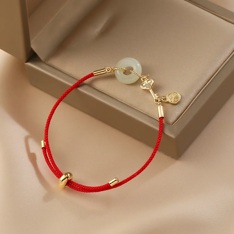 925 Silver Safe Buckle Red String Bracelet Natural Jade Bracelets New Year Couple Bracelet