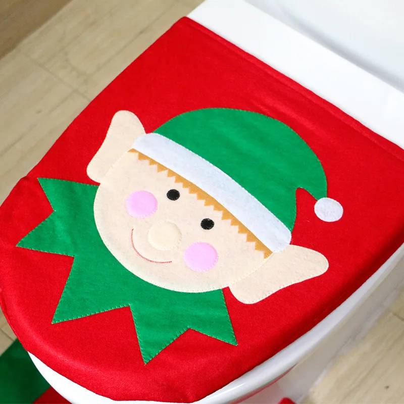 Bathroom Christmas Decoration Three-piece Set Snowman Toilet Cover Pad