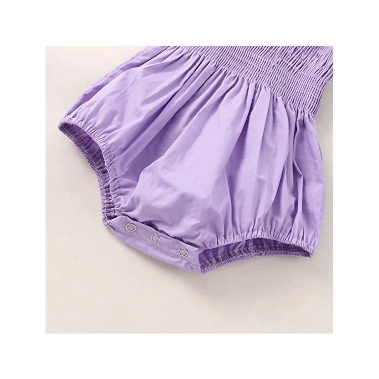 Summer Baby Girls Sleeveless Suspender Design Pleated Cotton Ruffled Hem Romper With Headband