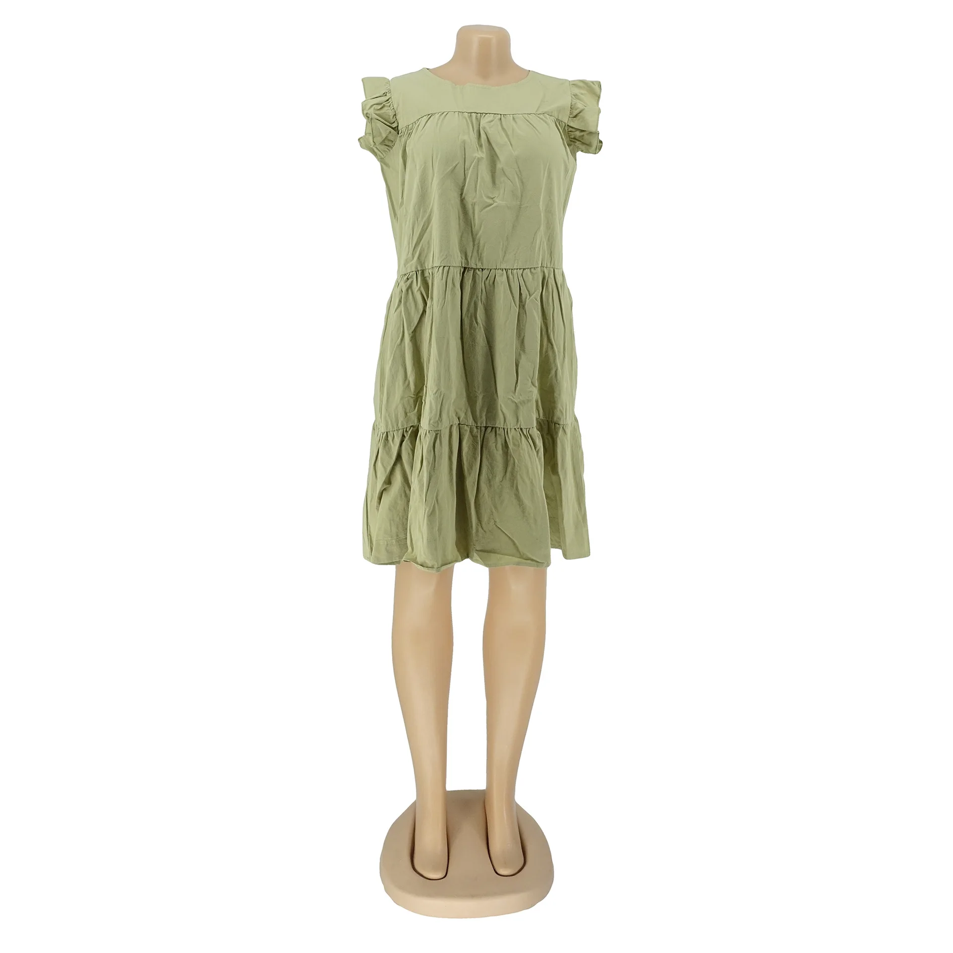 Sweet Plaid Color Plus Size Women Dresses Africa Tilt Up Edge Sleeveless Summer Skirt T-shirt Casual Dress