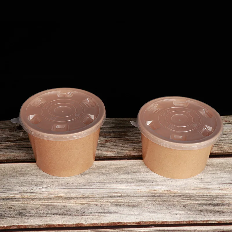 100% biodegradable disposable Eco-friendly brown kraft paper bowl with lid