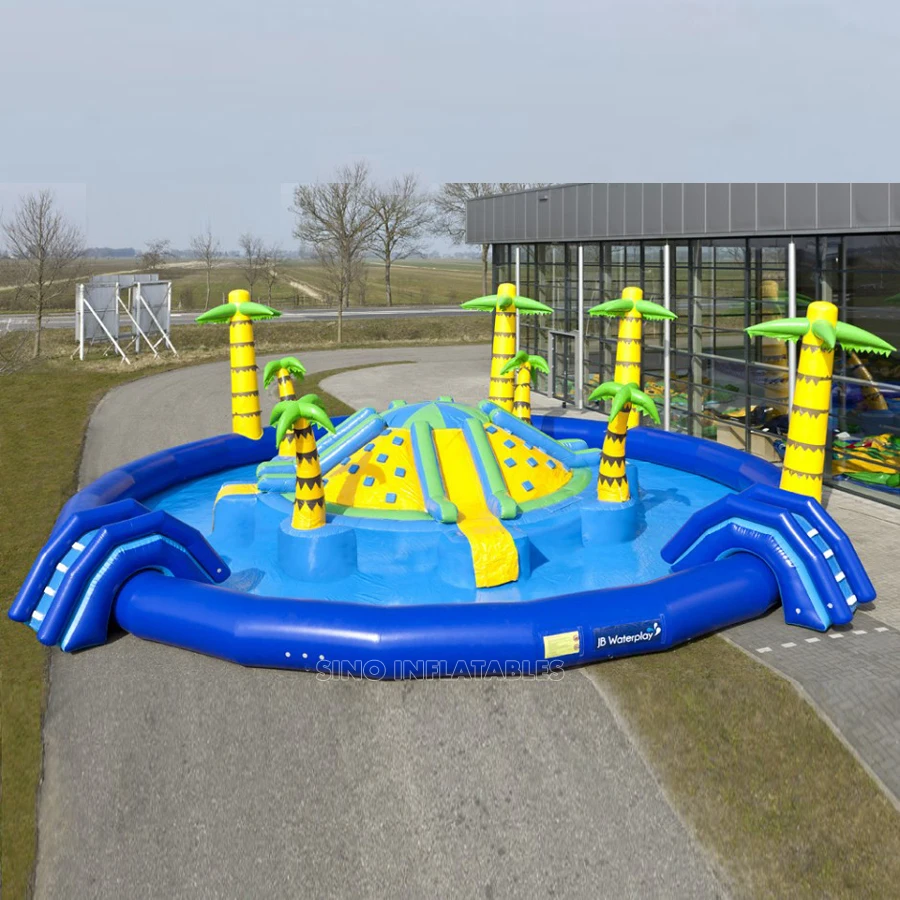 Надувной аквапарк для детей и взрослых, остров пальмы диаметром 15 м, для отдыха на открытом воздухе, вечеринок