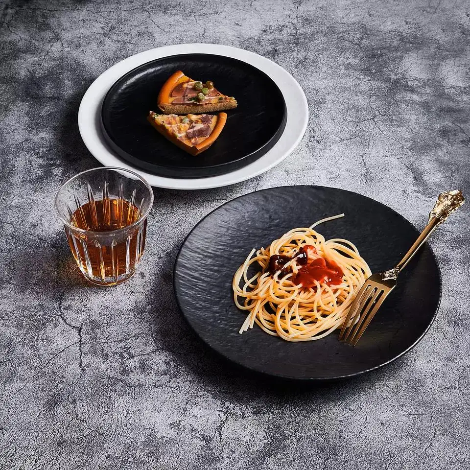 melamine cups and Black Japanese square Folded sushi Dish plates in food grade melamine