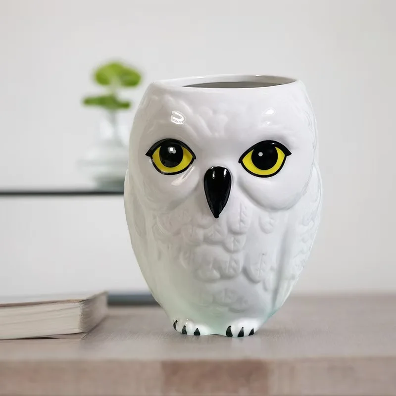 Custom logo Nordic 3D relief Halloween owl shape ceramic coffee tea milk mug for holiday gift