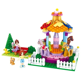 2021 DIY Mini Wholesale the Merry Go Round Set Carousel Building Blocks Funny Bricks Educational Toys for Girl