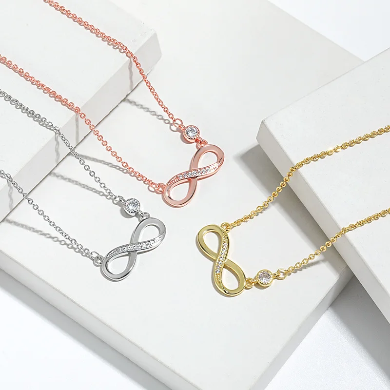 Fashion Simplicity Women Jewelry 8 Word zircon Brass Pendant Necklaces Jewellery Gifts For Girlfriends Necklaces