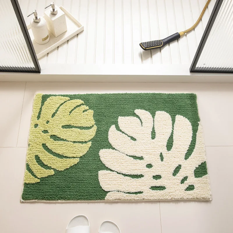 Microfiber polyester custom tufted bath leaf mat