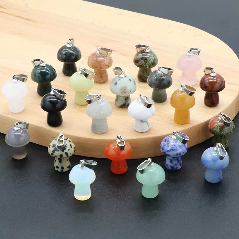 Wholesale Mix Colors Mini DIY Mushroom Necklace Pendant Natural Gemstone Quartz Crystal Craft For Home Office Decoration