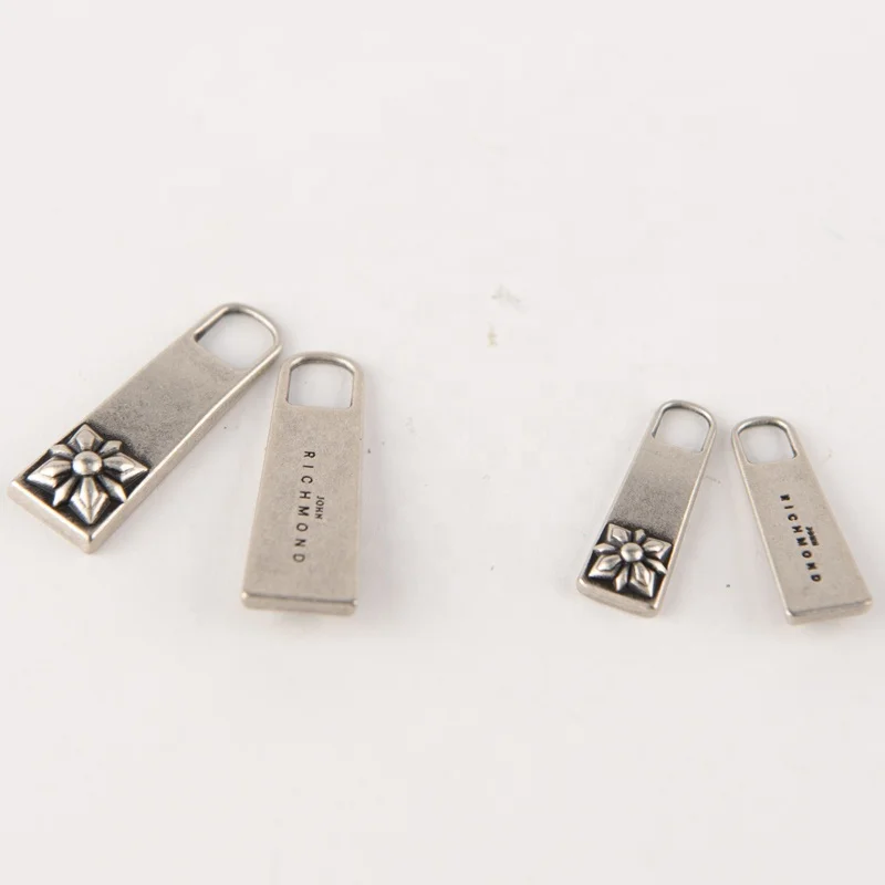 Custom Logo France Garment Brand Old Silver Color Alloy Zipper Puller