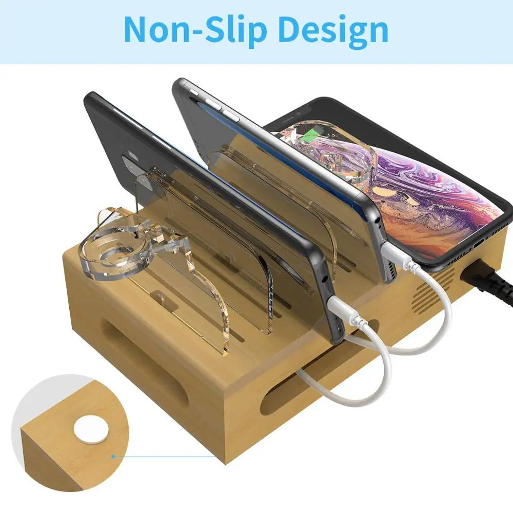 
Upgrade Bamboo desktop wireless charging USB port docking station multi charger for cell phone /android tablet /Multiple Devices 