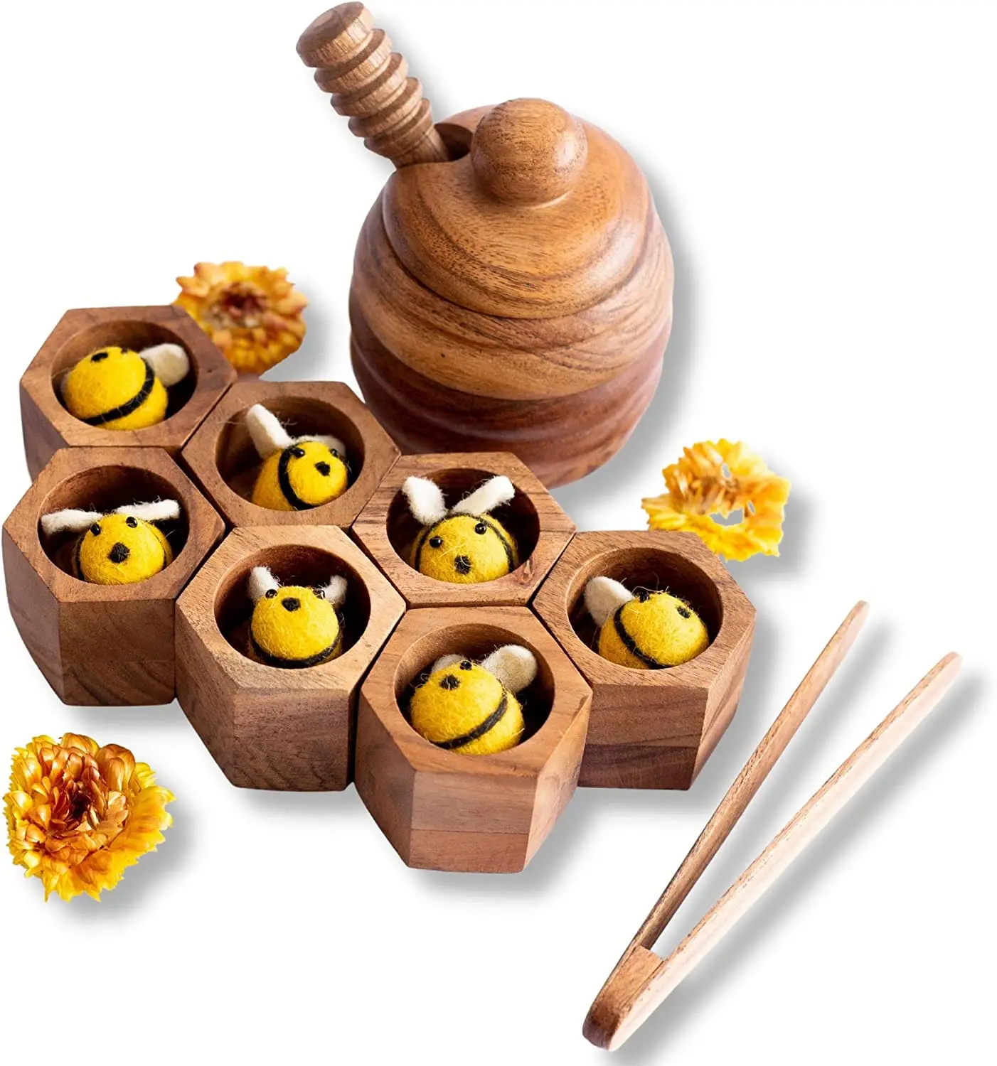 Toddler Fine Motor Skills Toys, Wooden Bee Hive Sorting & Stacking Toys for Toddlers, Montessori Preschool Learning Toys 3 Years