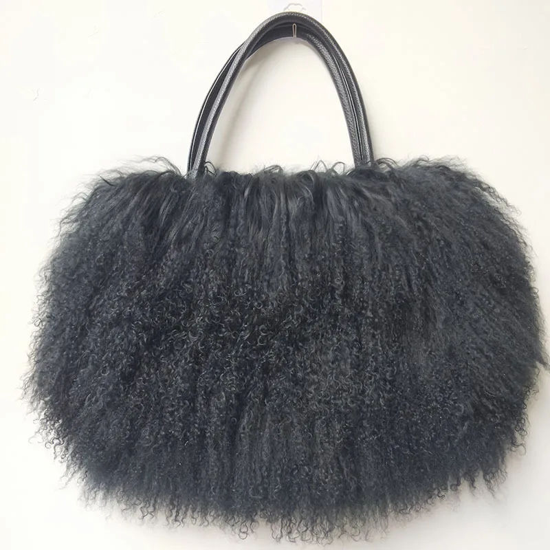 Women Luxury Mongolian Lamb Fur Tote Bag Hot Sales Trendy Fashion