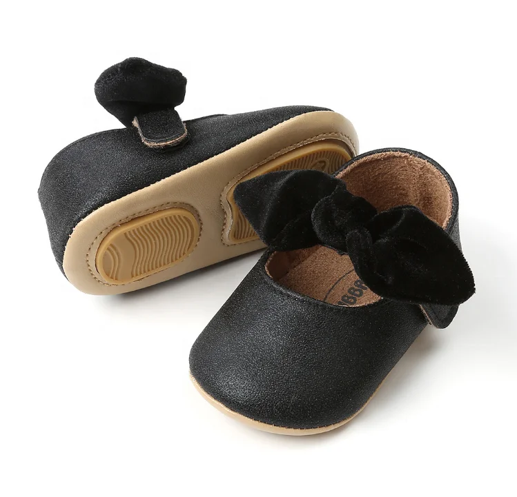 In Stock Baby Girls Mary Jane Flats with Bow knot Non-Slip Toddler First Walkers Princess Dress Shoes