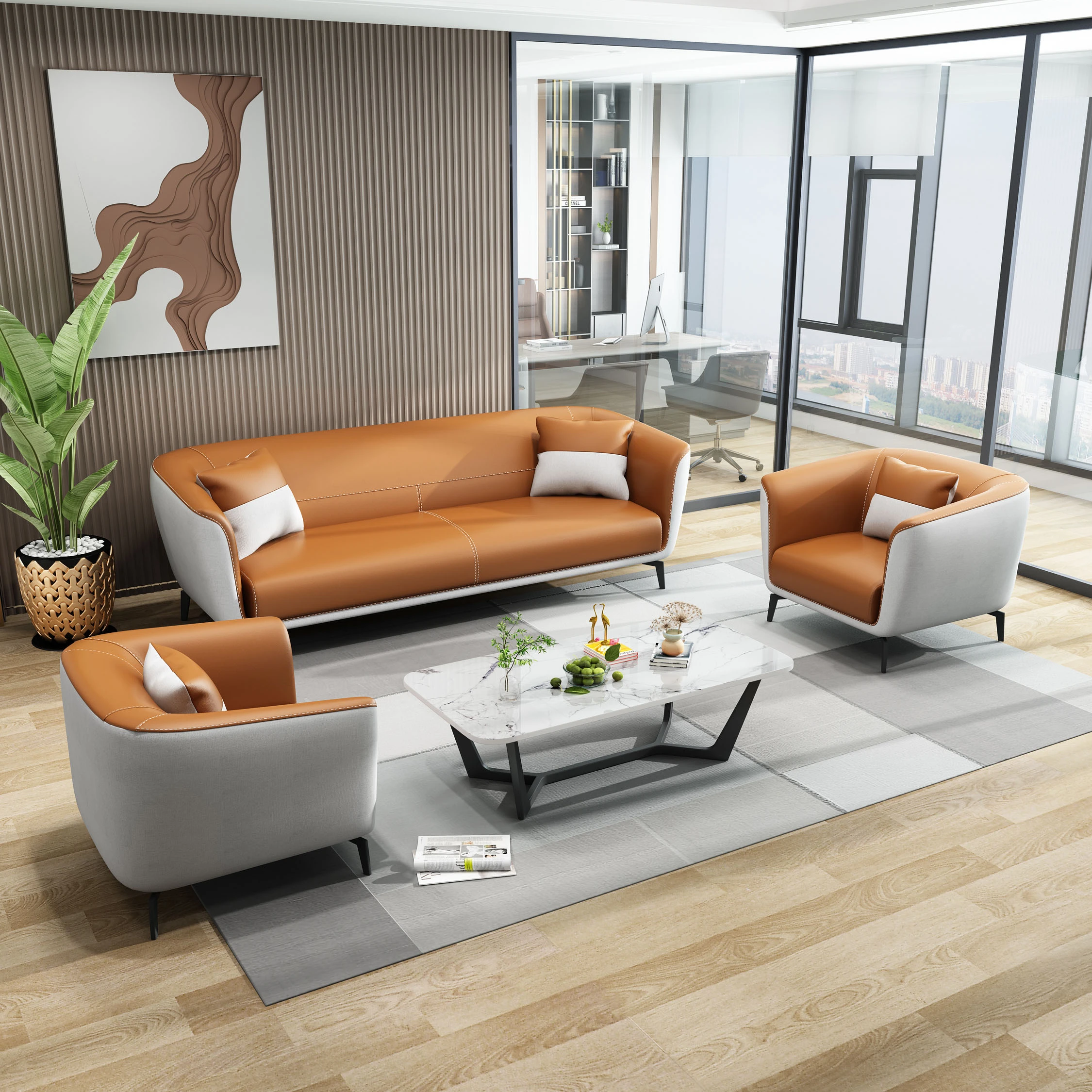 best sale  Design sense luxurious leather sofa  modern living room casual  furniture sofa set