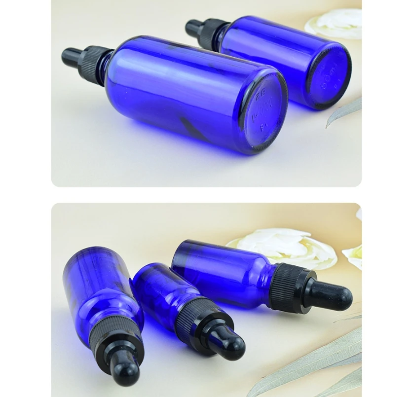 5ml 30ml 100ml Blue Essential Oil Bottle with Dropper Empty Glass Bottles for Cosmetics and Subpacking Sample Essence