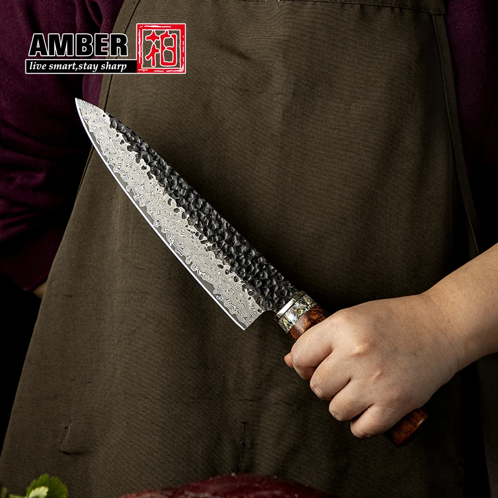 89 Layers Damascus Steel 8-Inch Japanese Chef Knife VG10 Core Brass Abalone Shell Handle Sharp Kitchen Knife USA Desert Ironwood