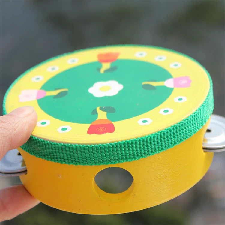 EN71 10cm Percussion Instrument  Cartoon Wooden tambourine Handheld Bell Musical