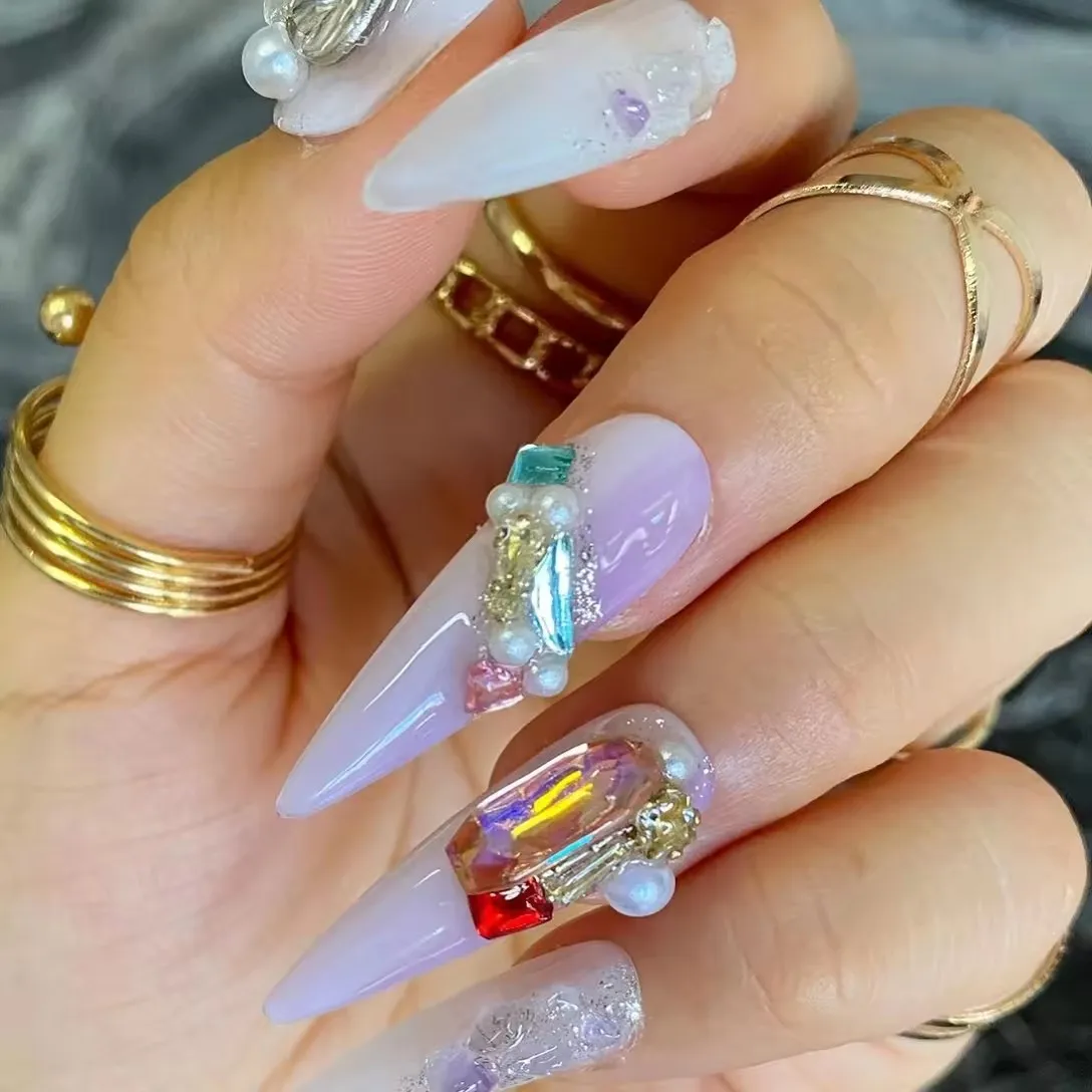 Дизайн #807 #809 Новый ручной работы кристалл фиолетовый квадратный пресс на Маникюр для беременных женщин доступны Стикеры Ногти