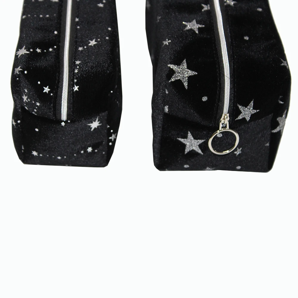 Замшевая бархатная сумка на заказ, роскошная красивая косметичка, серебряная косметичка на молнии, черная с блестящим Логотипом Звезды