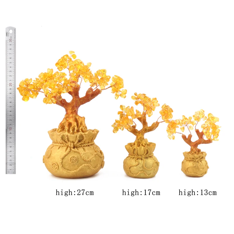 Мини натуральные декоративные растения фэн-шуй цветы искусственные деревья желтые кристаллы
