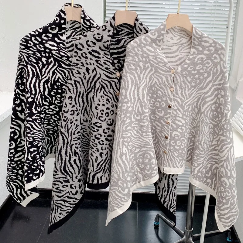 Fashion Leopard Knitted Net Red Shoulder Outdoor Traveling Custom Pattern Scarf Cape Neck Shawl