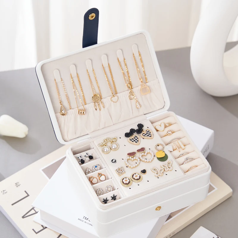 Factory Supplier Fashion Custom Logo Cosmetic Case Gift Portable  Necklace Ring Earring Pu Leather Jewelry  Organizer Box