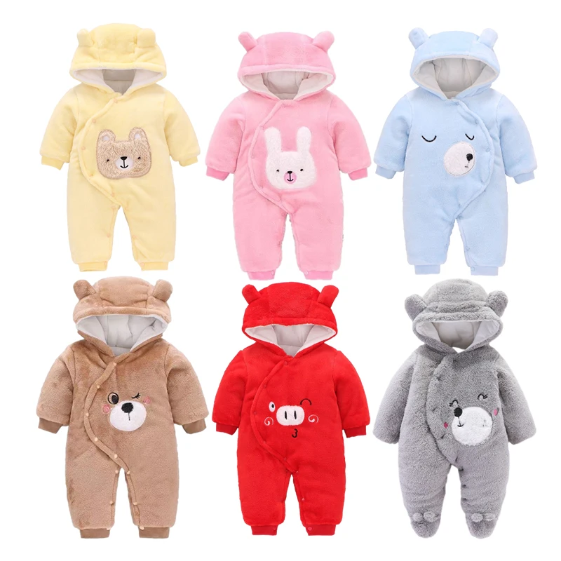 Hongbo custom autumn winter baby clothes 2024 warm coral velvet baby girl boy clothes 6-12 month overalls for newborns