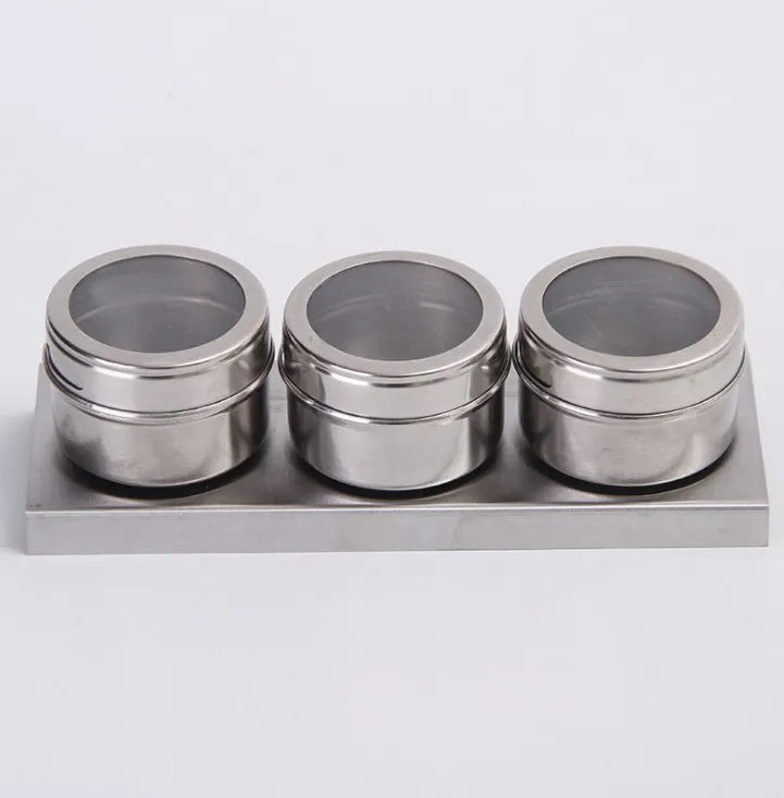 Magnetic Spice Tins With Wall Mounted 12pcs Stainless Steel Spice Jars With Rack Storage Magnet Spice Containers With Clear Lid
