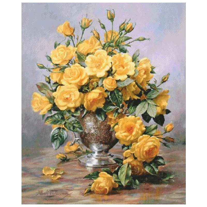 
DPH087 Yellow rose vase cross stitch kit package aida 18ct 14ct 11ct white cloth unprint canvas embroidery DIY handmade needle 