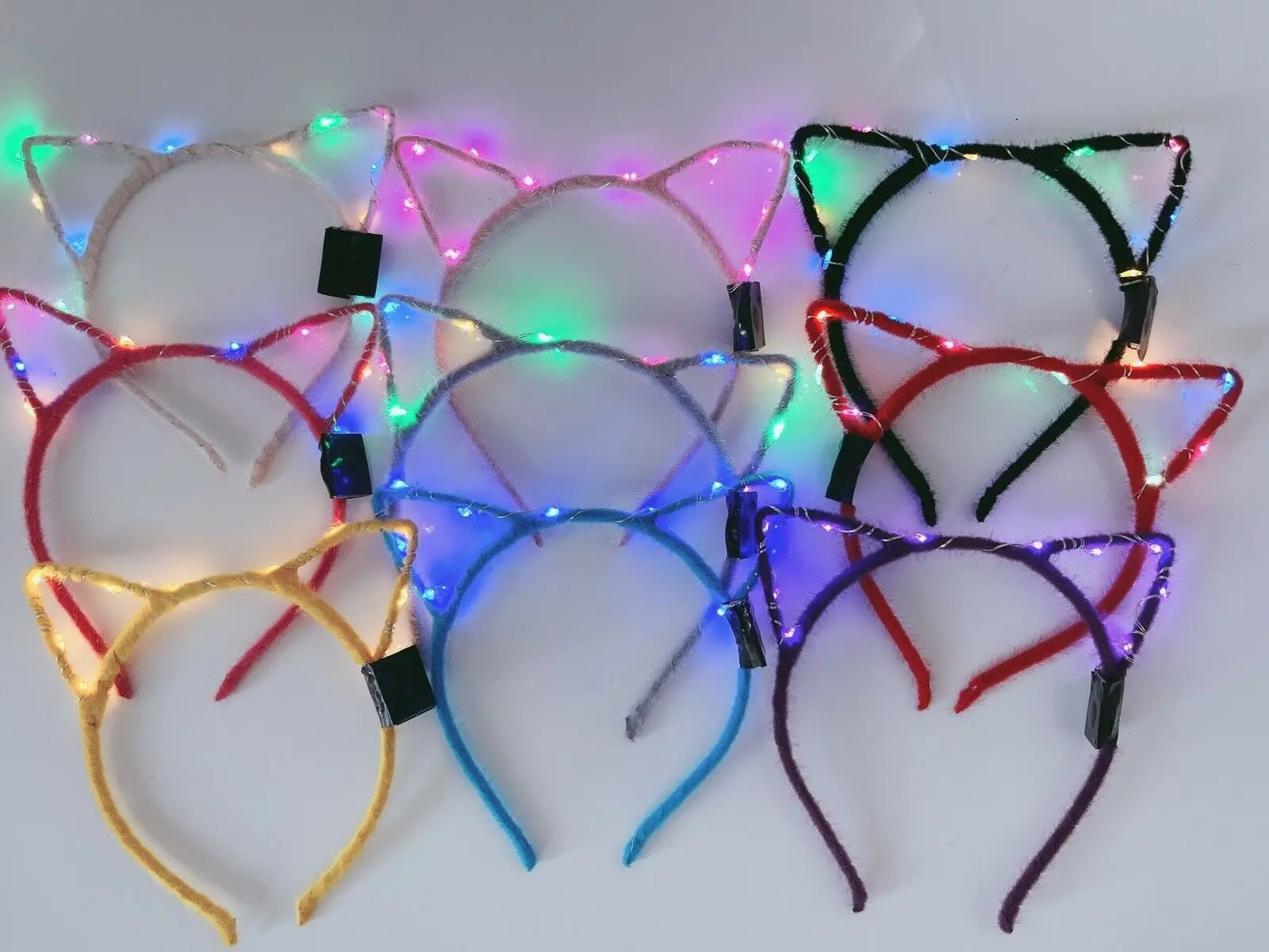 Women Girl LED Glow Light Up Cat Kitty ears Party Hair head band hoop Hairband