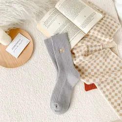 High Quality Winter Thick Wool Warm Women Socks Korean Fashion Embroidery Bear Fluffy Warm Women Wool Socks