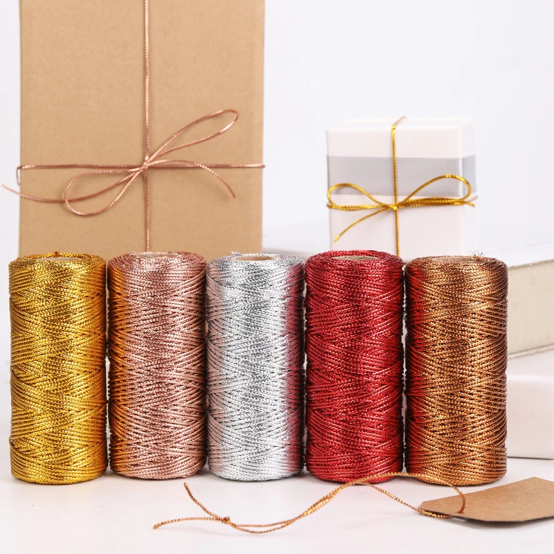 1.5mm gold and silver wire tag line 16 strands flat hollow gold wire gift wrapping rope