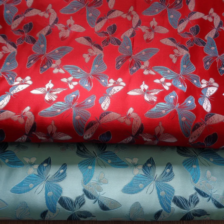 100% Polyester Satin with Colorful Butterfly Jacquard Fabric for Tang Costume Hanfu Dress Apparel