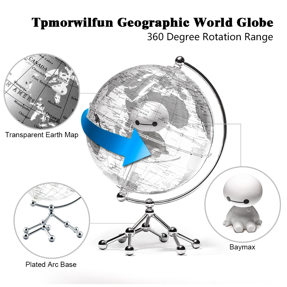 Wellfun 2024 New Product Ideas Home Office Decor Gift Transparent Rotating Novelty Gifts Globe Earth Globe Decor Globe