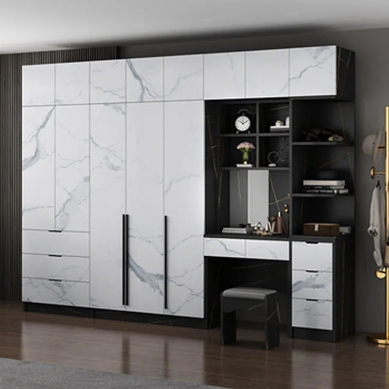 Bespoke White Glossy Laminate Girls Clothes Large Storage Organizer Push Door Wardrobe Simple Modern Bedroom Wardrobes