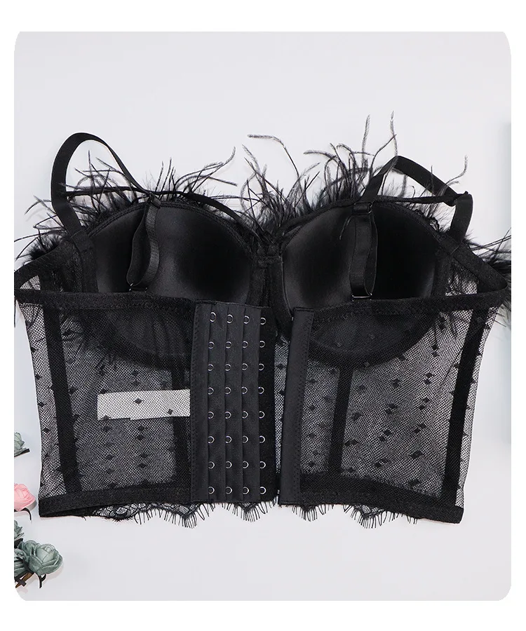 Vintage Fashion Club Women Ladies Summer Ostrich Sexy Feather Fur Top Feather Corsets Party Ostrich Feather Vest Crop Tops