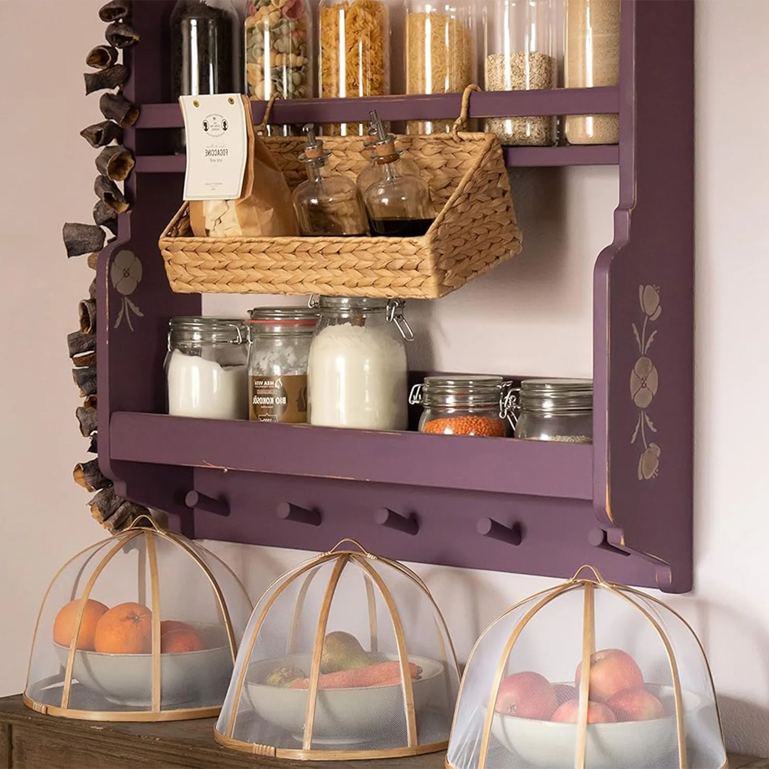 Water Hyacinth Wall Basket for Storage and Organisation Hanging Basket Braided with Hooks