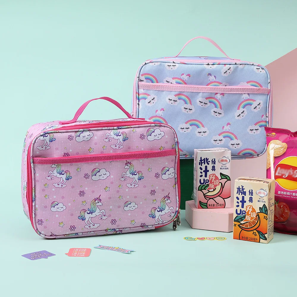 Whimsical Unicorn Lunch Bag - Portable Insulated Canvas Tote with Cartoon Design