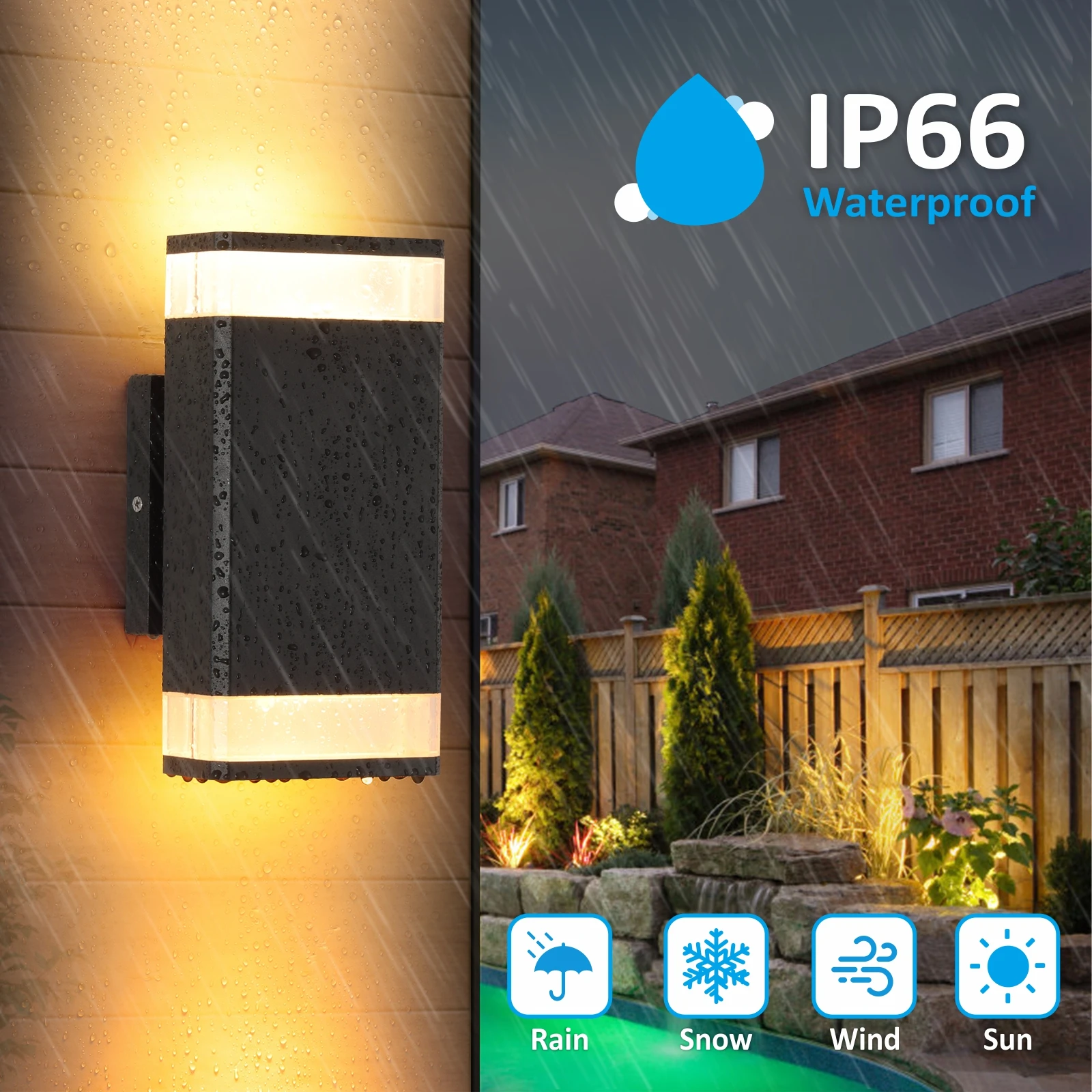 Aluminum 10W IP65 Waterproof up and Down Outdoor Square Black Wall Mounted Lamp Minimalist Courtyard Space Garden LED Wall Light