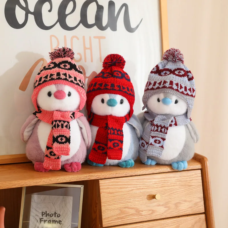 Penguin Stuffed Animal Toys with Hat Scarf Lifelike Soft Penguin Plush Toy Penguin Plush Pillow Aquarium