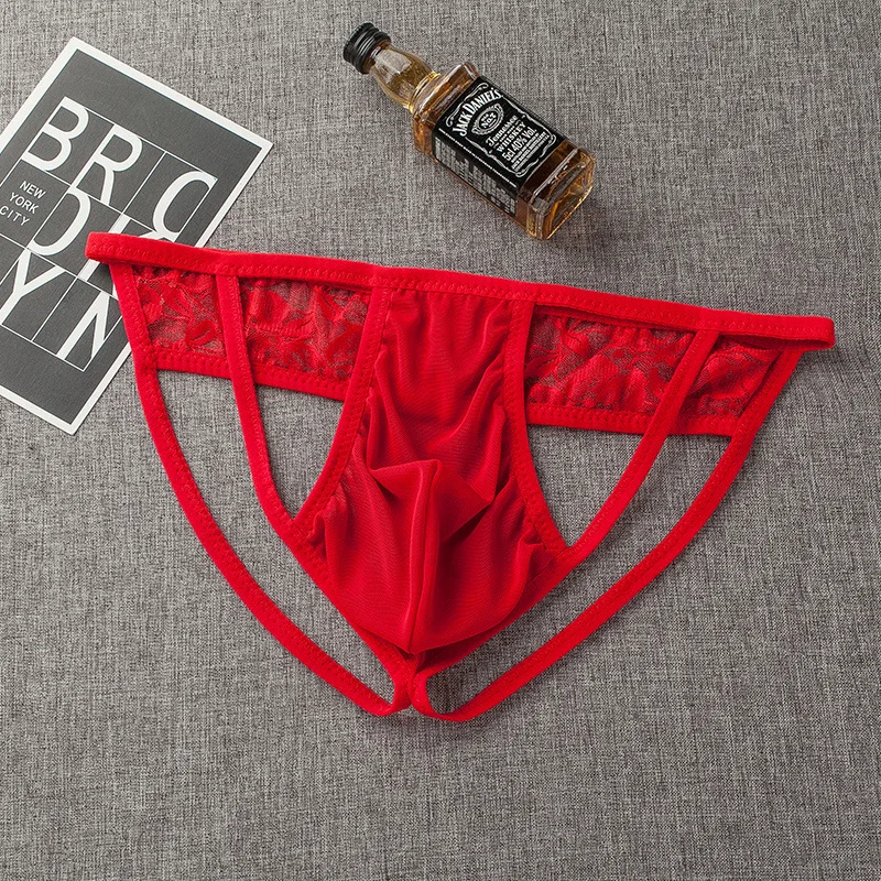 Wholesale 2022 Erotic Thong Men Mesh Sexy Transparent Temptation U Convex Men G-string Briefs Boys Low Waist Hollow Sac Thong