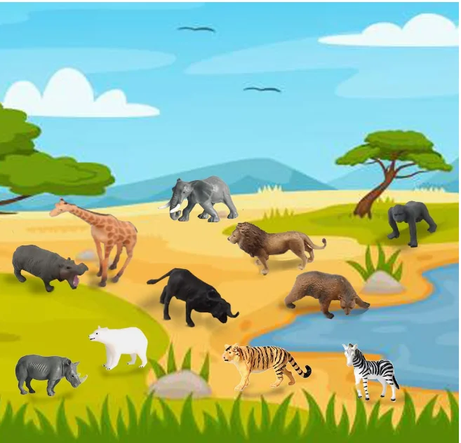 12 Pcs Animals Figures Toys,Realistic Mini Jungle Zoo Animal Figurines Cake Topper Toy Gift Party Supplies for Kids Toddlers