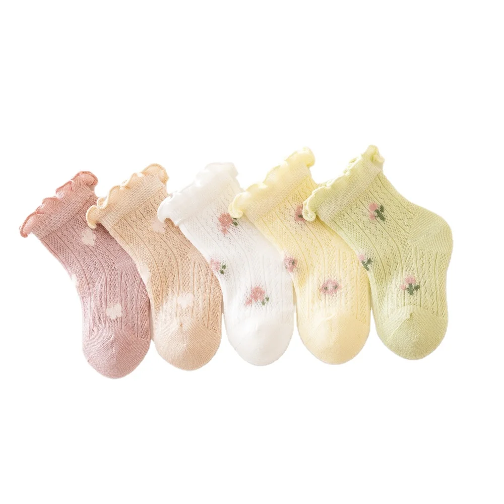 Носки противоскользящие повседневные весенние тонкие оптовая продажа дышащие с логотипом разноцветные хлопковые нейлоновые вязаные для новорожденных девочек