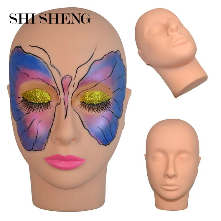 SHI SHENG Practice Silicone Lash Flat Eyelashes Training Mannequin Head for Make Up Half Mannequin Head