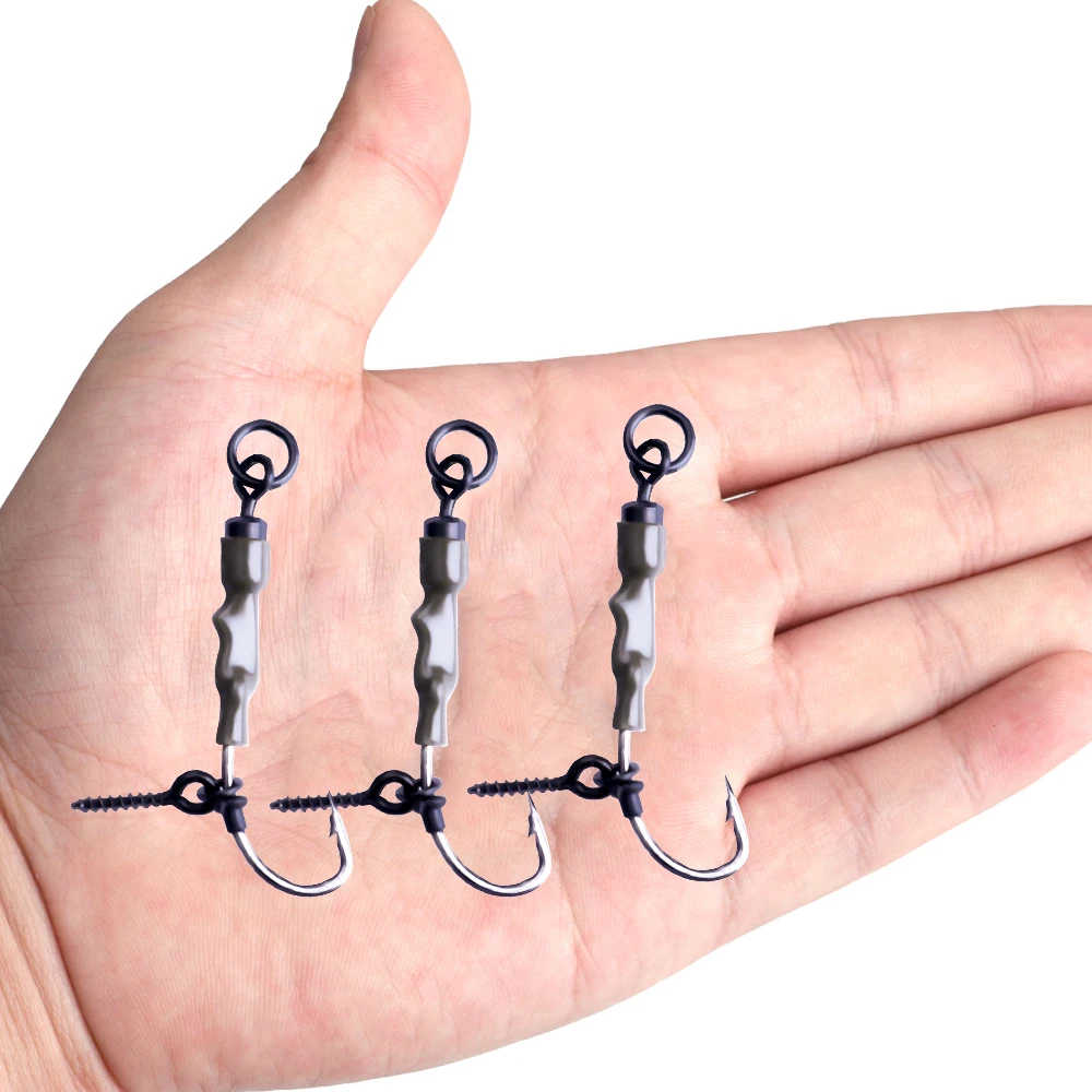 FTK 3pcs/pack Carp Fishing Hook Rigs Fishing Feeder Accessories High Carbon Steel Fishing Hook