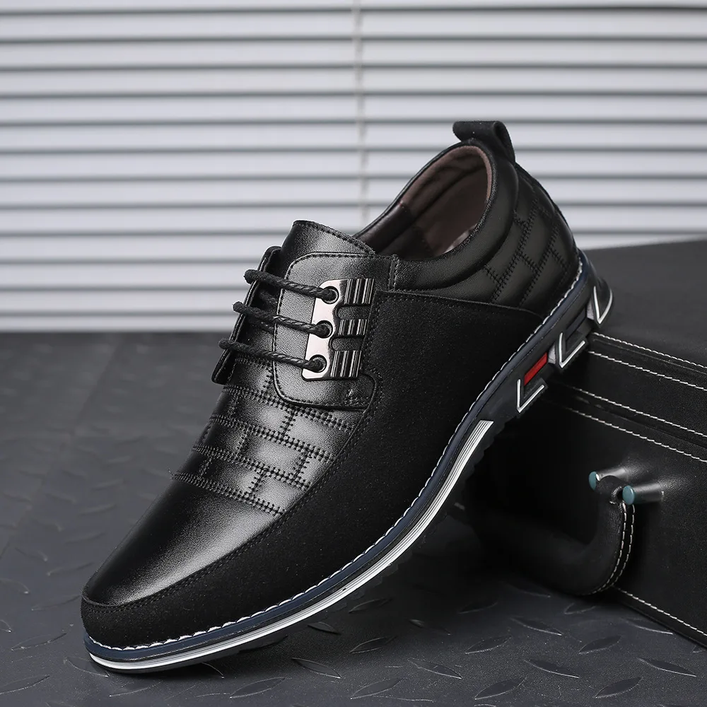 Adult Hard Sole Lightweight Leather Shoes Black Casual Dress Business Men Lazy