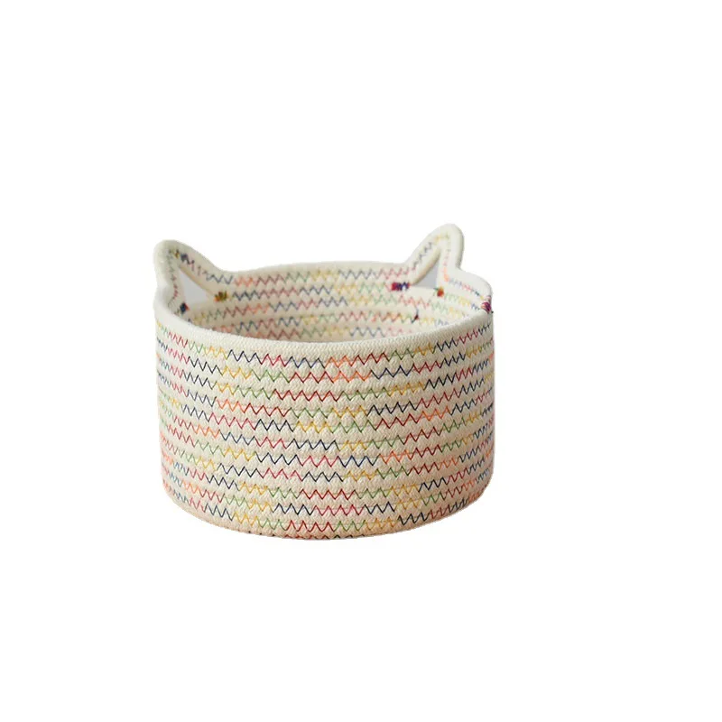 storage basket Key basket new cat ear desktop storage basket hand-woven cotton bedside storage Sundries