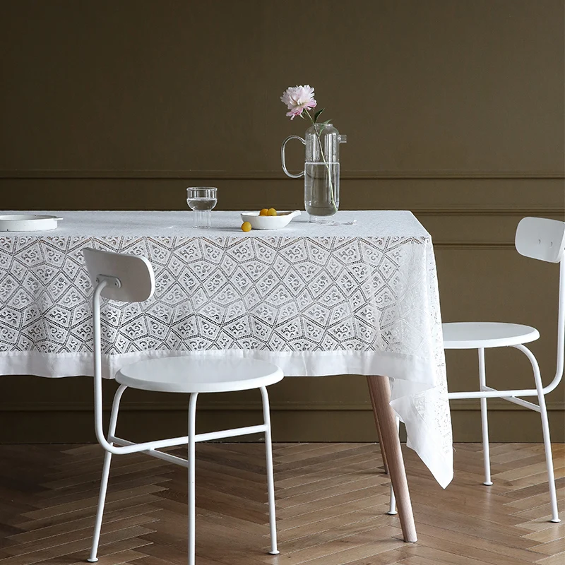 
Wholesale custom lace tablecloth white customizable Chinese-made embroidery tablecover 